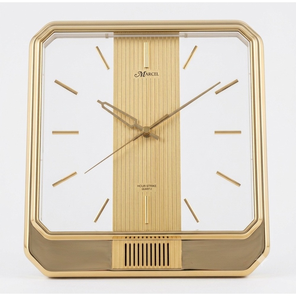 Vth 80s Gold Marcel Hour Strike Quartz Wall Clock Gold brass 4MS603 MCM TESTED